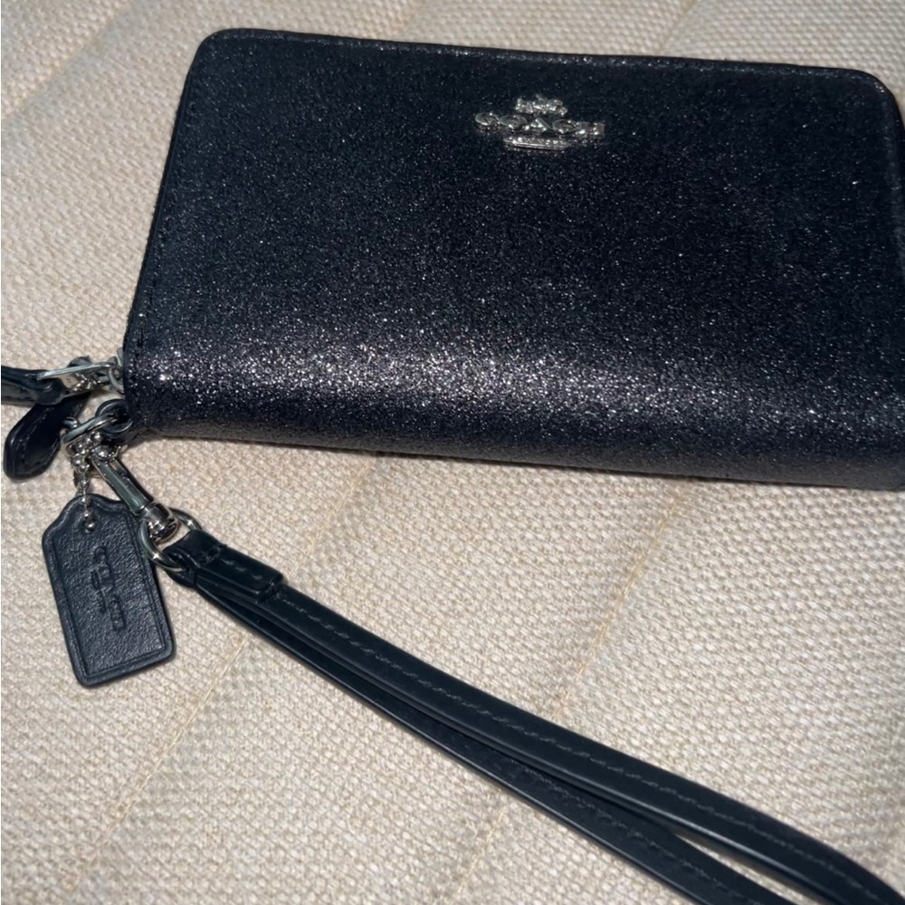 Coach Black Glitter Double Corner Zip Wristlet Wallet - Picture 4 of 4
